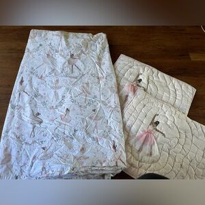 Pottery barn kids light pink ballerina quilted shams duvet set full/queen